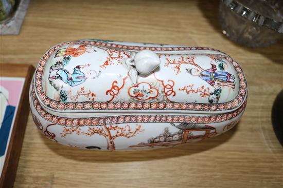 A Chinese porcelain lidded pot, c.1780, height 13.5cm width 21cm